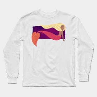 Mermaid Splash in Coral and Purple Long Sleeve T-Shirt